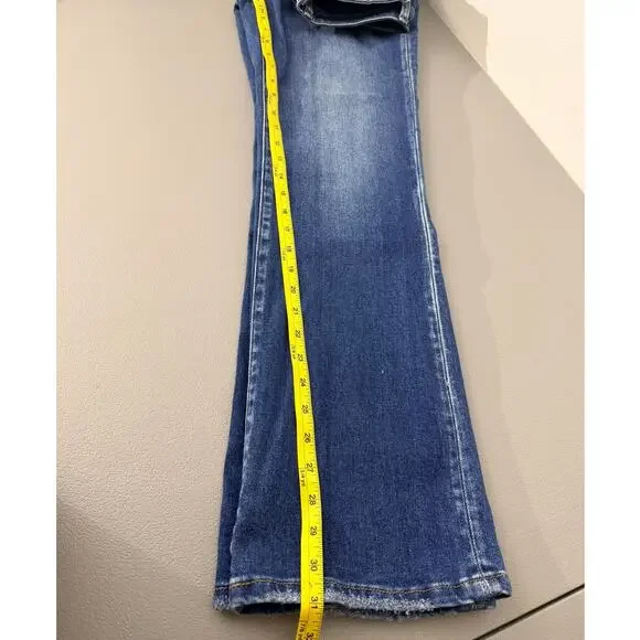 Flying Monkey Distressed Flare Jeans Size 29 Medium Wash Stretch Denim - Picture 5 of 9